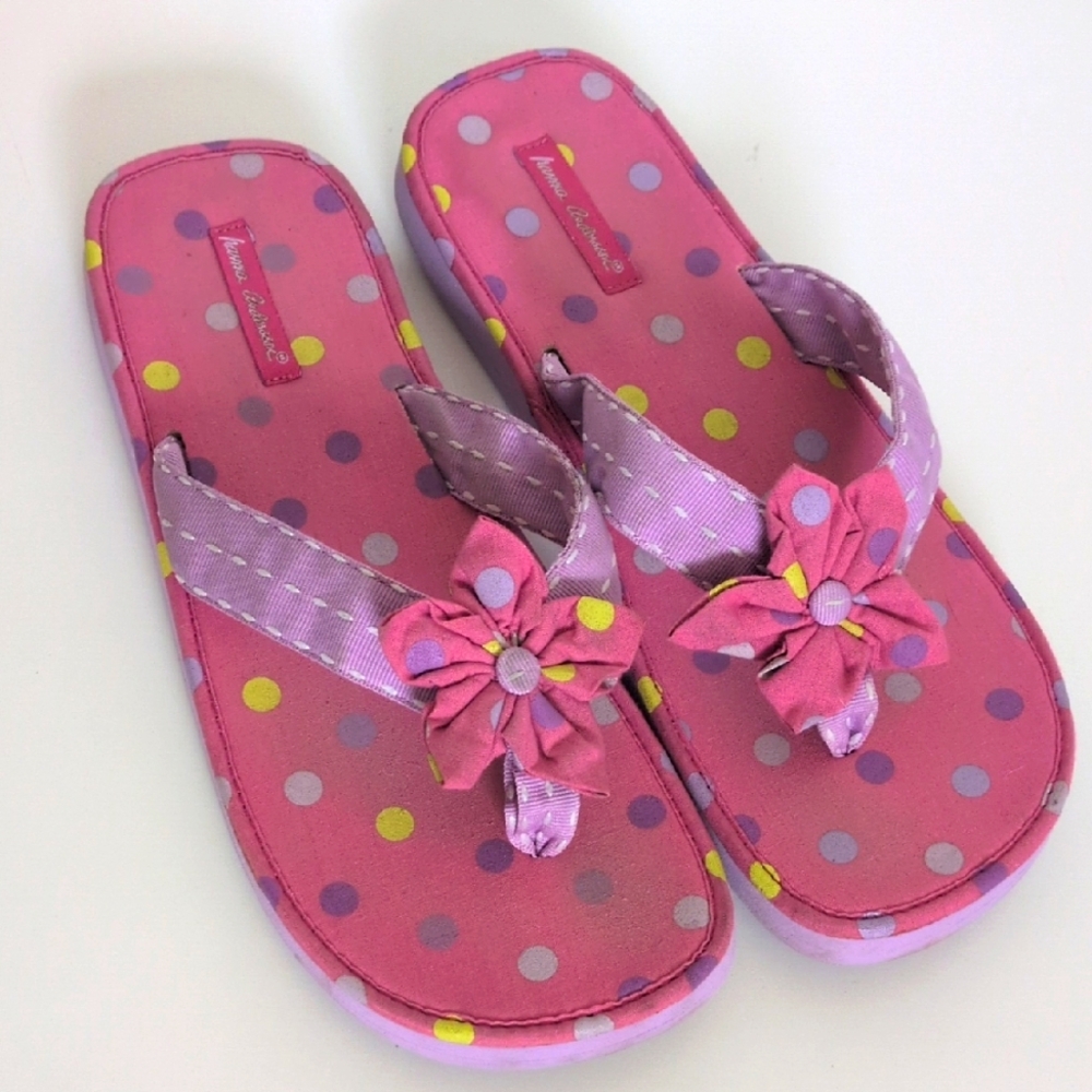 Hanna Andersson Pink Polka Dot Flower Flip Flops - 9